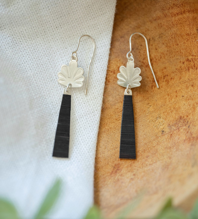 Boucles d'oreilles Calyx - Argent, noir 
