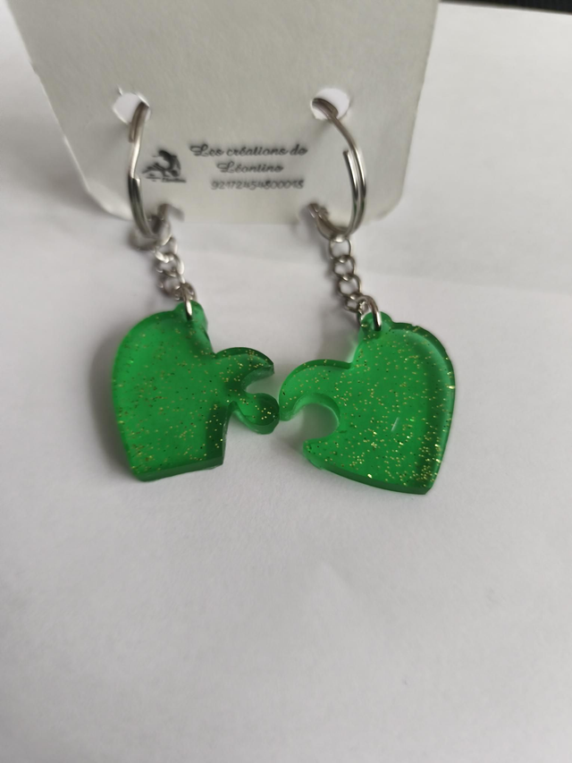 Porte-clé duo petit coeurs vert 
