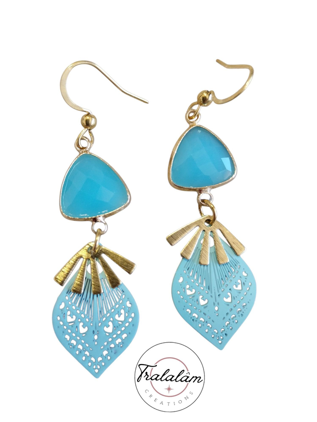 ✨Boucles d&#039;oreilles légères filigranées pierre bleu lagon✨(155BO)