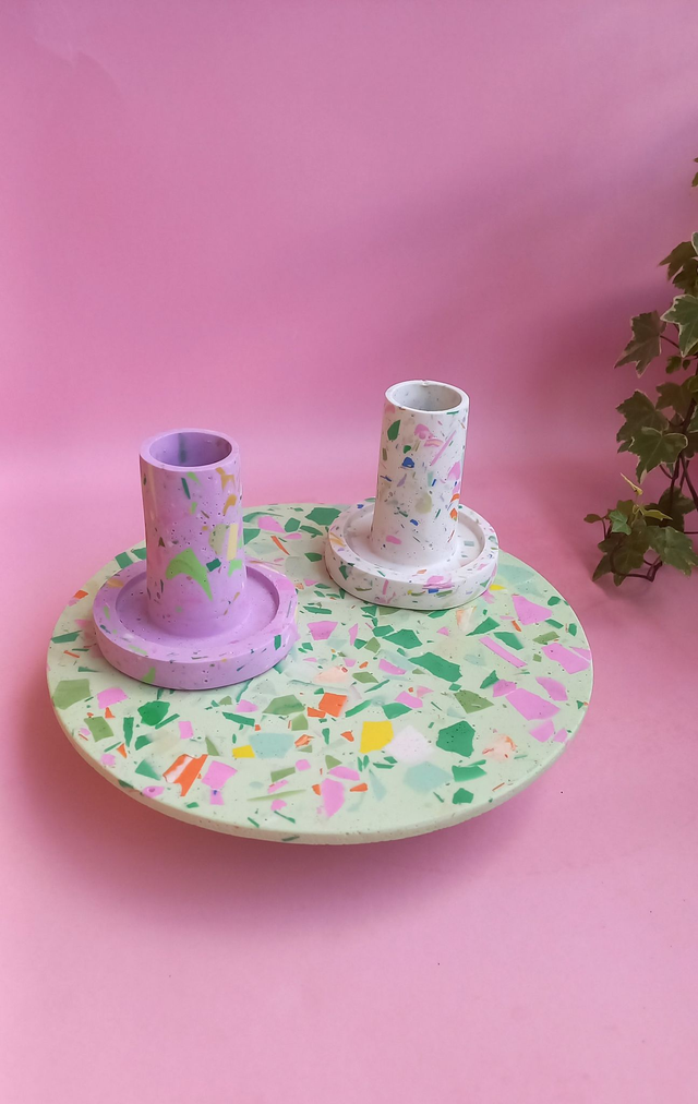 Podstawka lastryko na nóżkach, zielona taca do serwowania, okrągły stojak