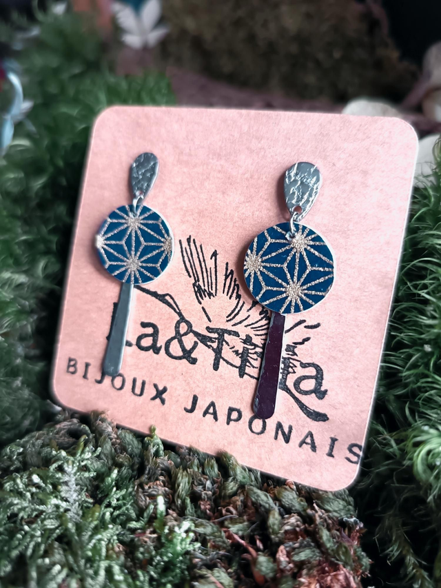 Boucles d'oreilles - puces - papier washi - tige martelé - argenté - La&Titia