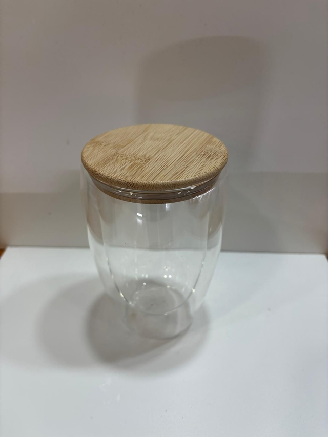 vaso cristal tapa de madera