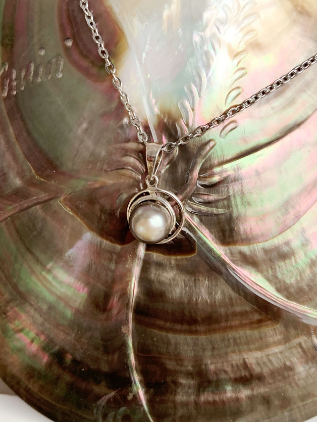 Poé - Pendentif en argent 925, avec véritable perle de culture de Tahiti