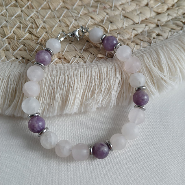 Dames armband Rozenkwarts &amp; Lepidoliet (1.365)