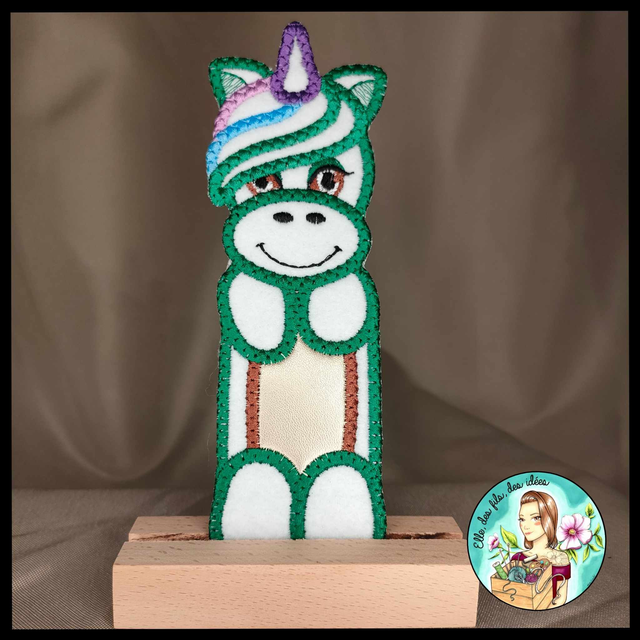 Marque page Licorne Blanche et verte