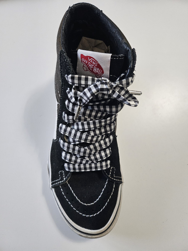 Lacets en tissu fait main - vichy noir 