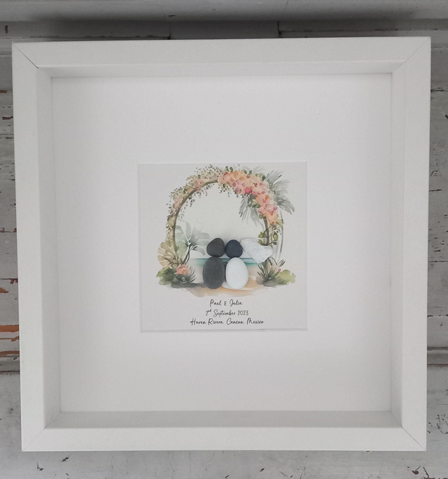 Personalised Beach Wedding Personalised Pebble Picture | Wedding Gift | Framed Pebble | Pebble Art | Beach Wedding Pebble Gift