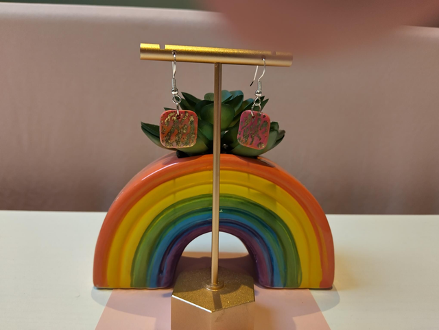 Square Gold Leaf Earrings | Handmade Polymer Clay