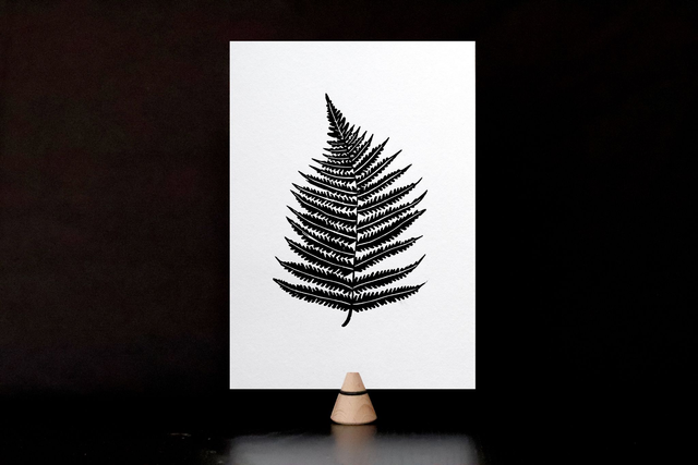 Linogravure A5 Fougère (noir ou or)