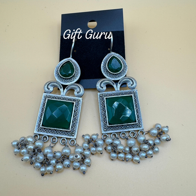 Oxidised Green stone hangings 