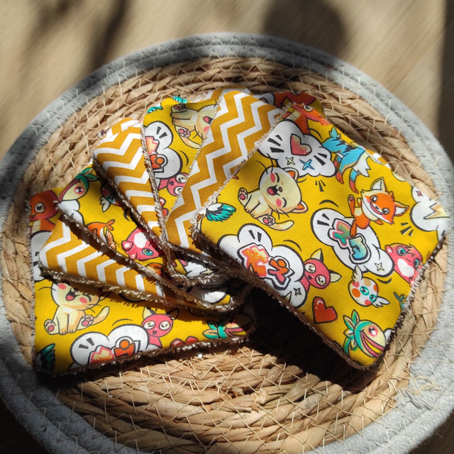 Lingettes lavables "Cartoon jaune"