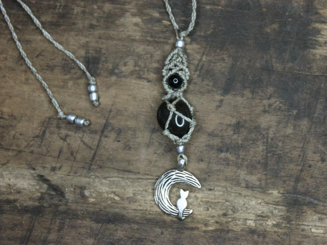 Jaspis Trommelstein Makramee Kette [KM0012] 