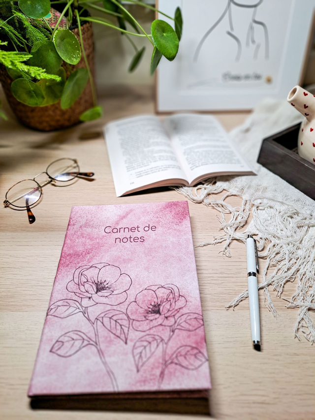 Carnet aux camélias roses