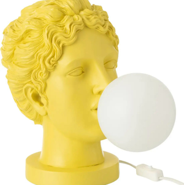 LAMPE FEMME TETE RESINE JAUNE