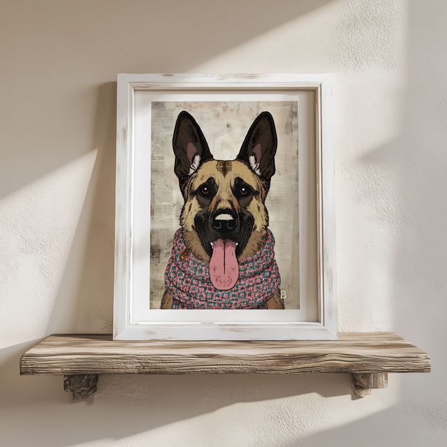Saja: German Shepherd / Alsatian Dog Mixed Media Art Print A4