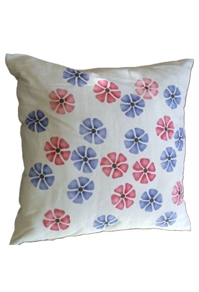 Blumenkissen blau-rot
