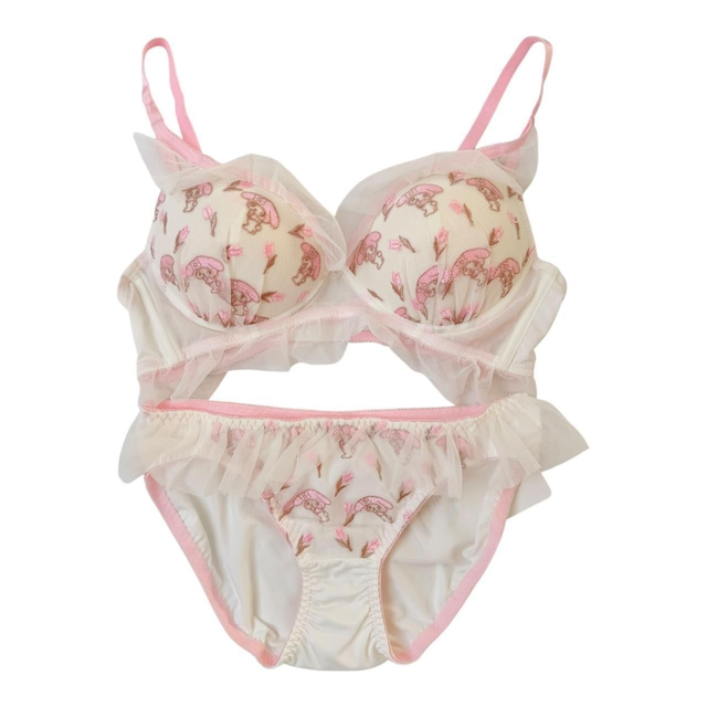 BNWT Japanese brand coquette cream and purple My Melody tulle sanrio bra and underwear set  