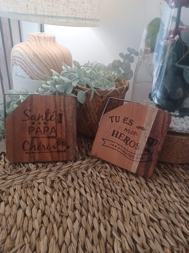 Sous-Verres personnalisés en bois et métal 