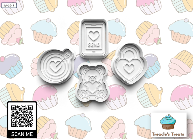 Valentines Theme Fondant/cookie stamps with cutters (Set 9)