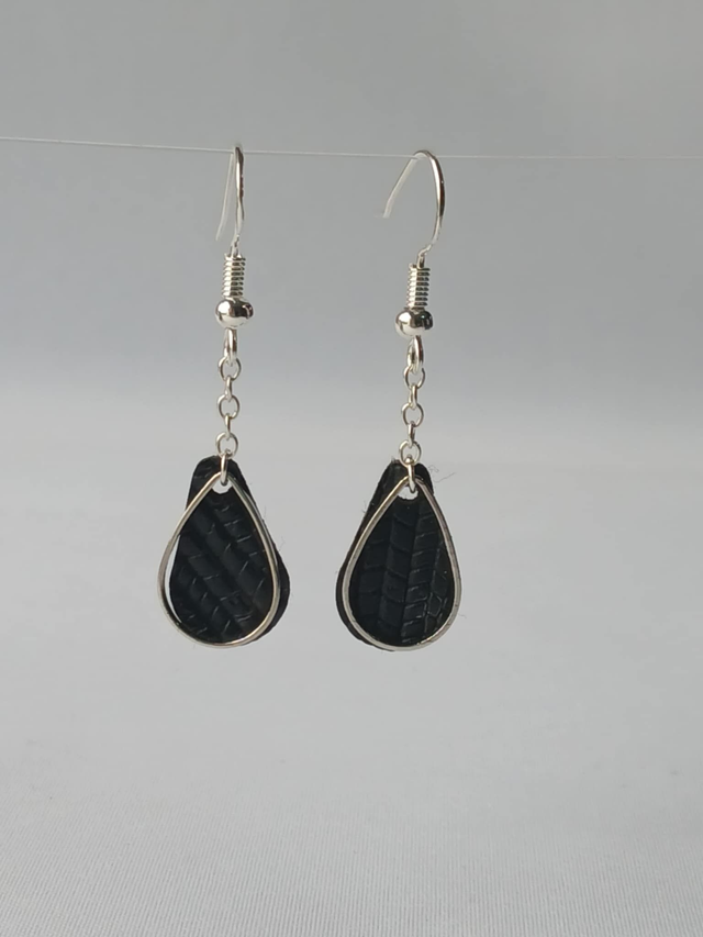 Leather and Silver Teardrop Earrings