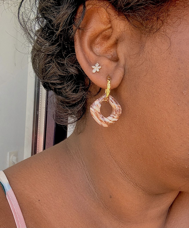 Boucles d'oreilles interchangeables Éléonore marbrée marron