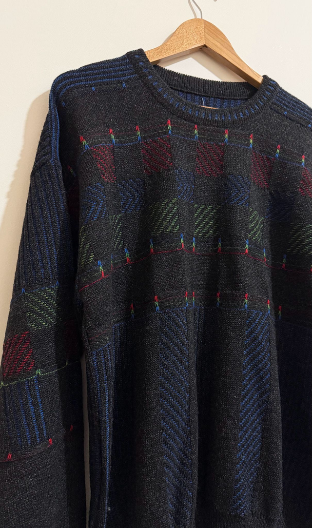 Geometric Knit Sweater – Black & Multicolour – Size M