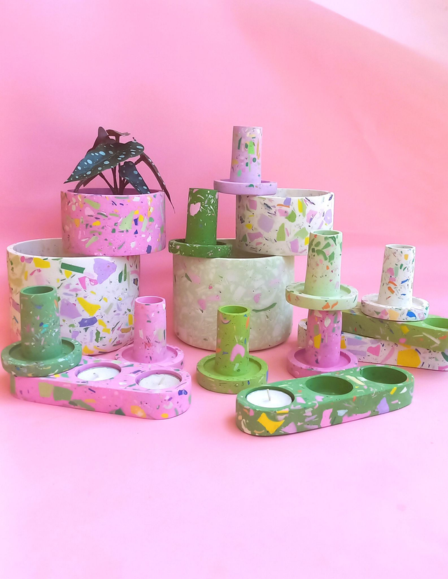 Wielokolorowy świecznik na długą świecę, lastryko