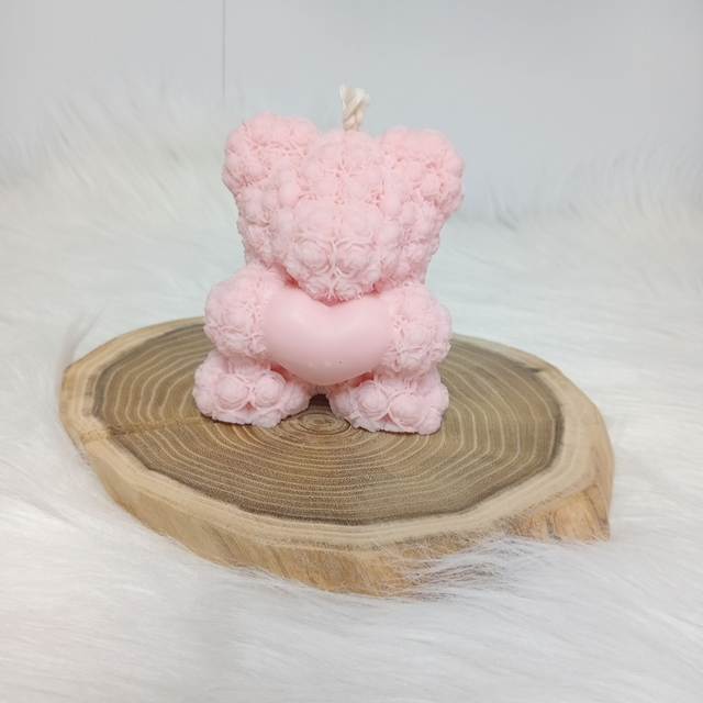 Bougie Décorative Parfumée "Ours Coeur" Naturelle Rose Clair