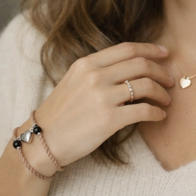 Bracelets Duo Saint Valentin Cœurs Magnétiques & Perle Naturelle