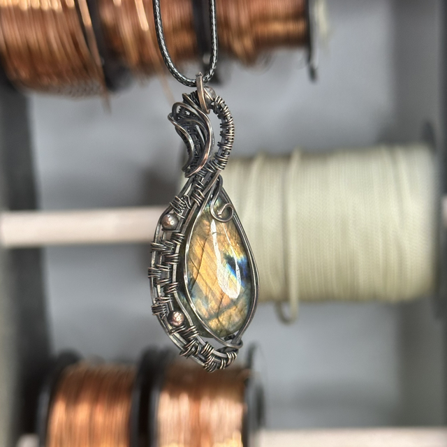 Labradorite pure copper wrapped pendant 