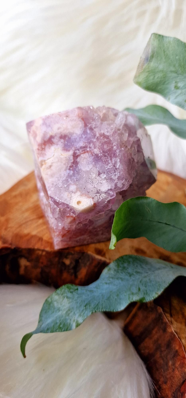 Pink Amethyst Freeform with druzy quartz 