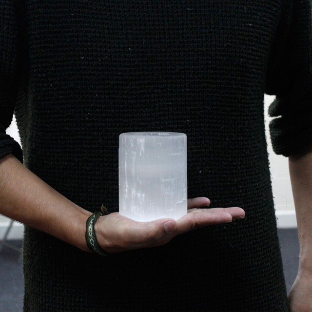 Selenite Cylinder Candle Holders