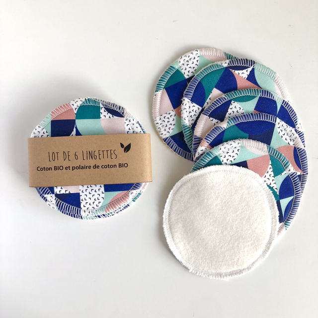 Lingettes démaquillantes -  Bauhaus ( bleu - vert - rose )