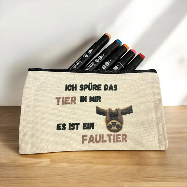 Schlampermäppchen Etui Kulturtasche mit Spruch „Tier in mir..Faultier“