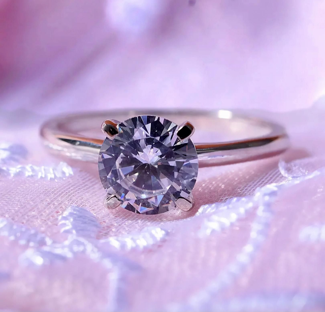 Beautiful Moissanite Solitaire & Platinum Vermeil Ring.