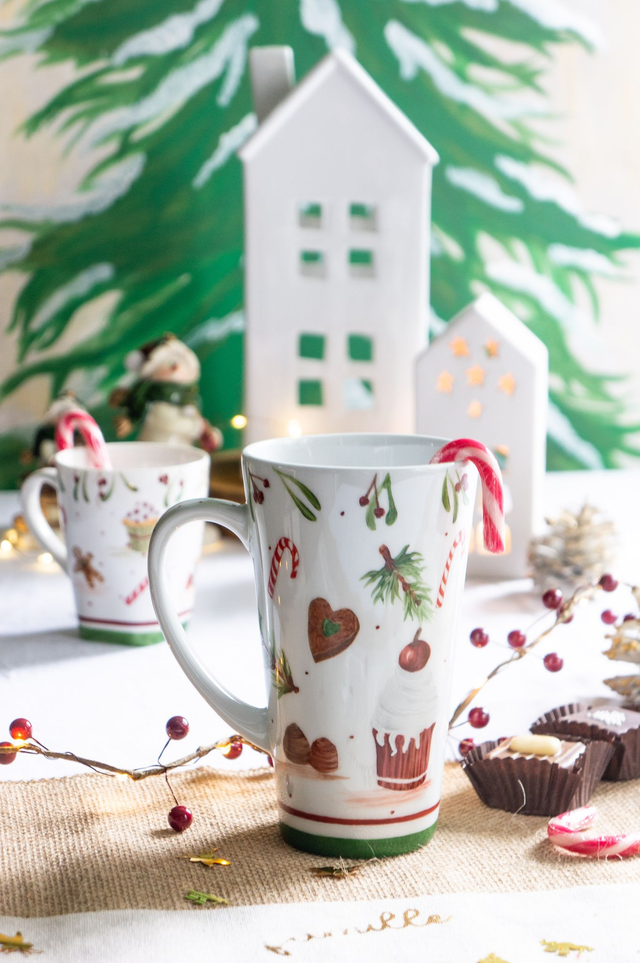 Mug XXL en Porcelaine Peint à la Main, gourmandises de Noël, mug de Noël