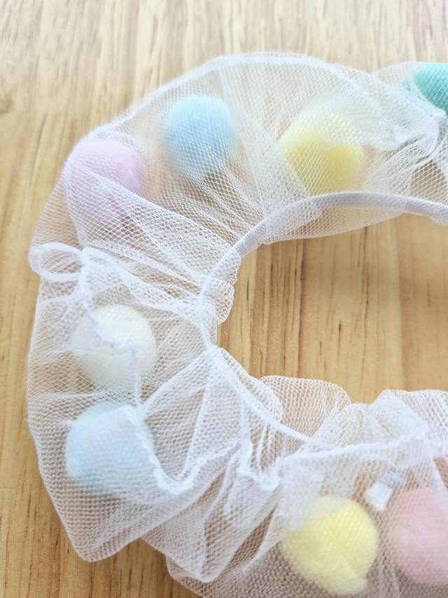 Organza Hair Scrunchie with Pom Poms