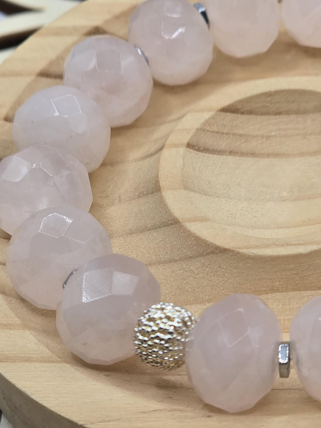 Bracelet Quartz rose à facettes XL 1,2 cm