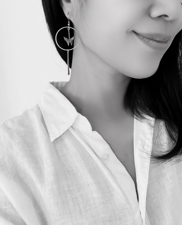 Origami Papillon / INOX / Papier japonais washi / Violet, argent / Créoles, anneaux /Bijou japonais origami / Boucles d'oreilles /