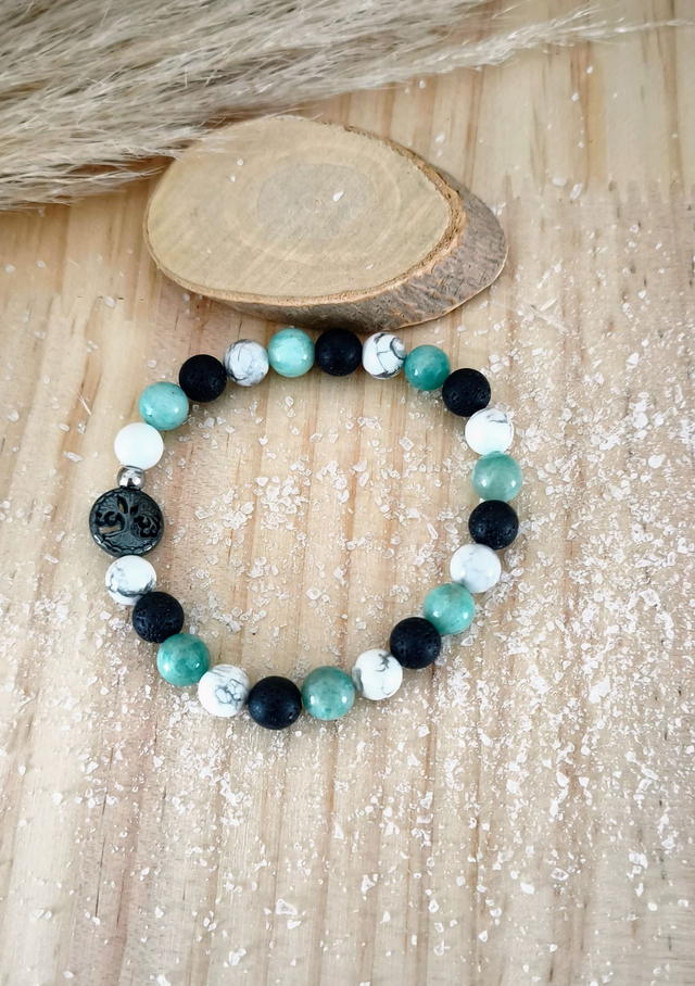 Bracelet "Lâcher prise" Amazonite, Howlite et Pierre de lave