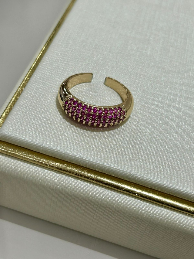 ANEL AJUSTÁVEL OURO 18K PINK ZIRCÔNIAS