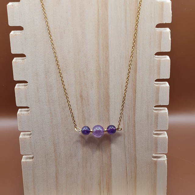 Collier 3 perles Améthyste