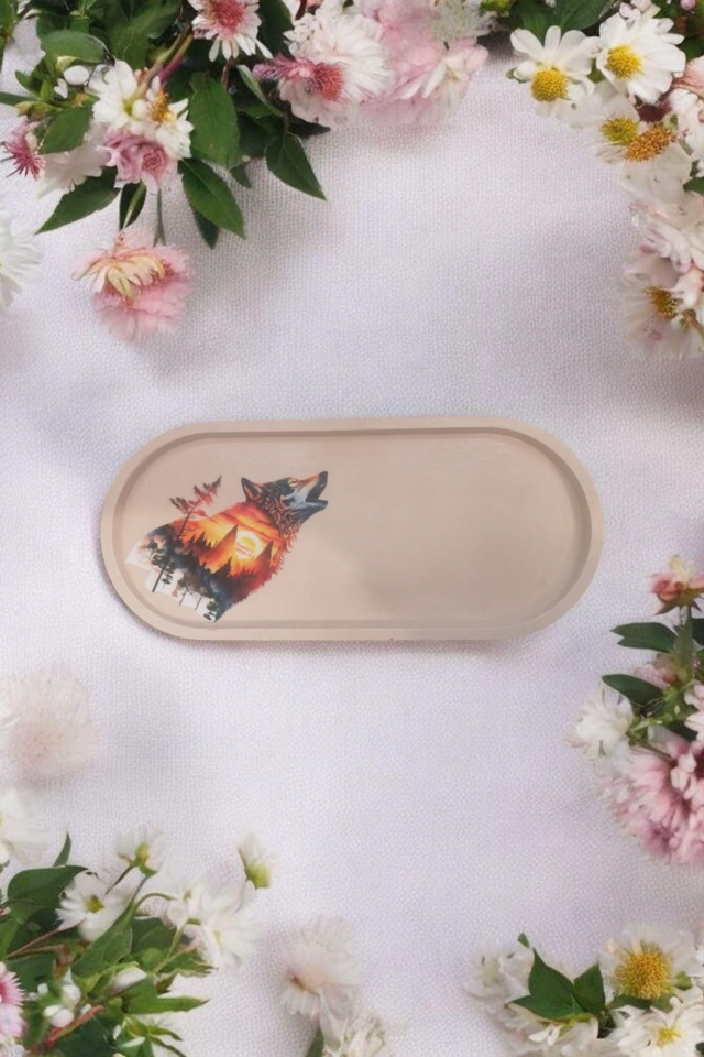 Grand plateau décoratif avec stickers loup qui chante 