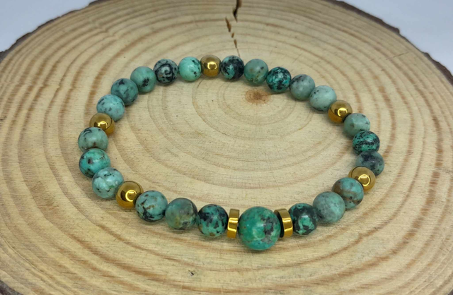 Bracelet turquoise africaine acier or inoxydable 6 mm