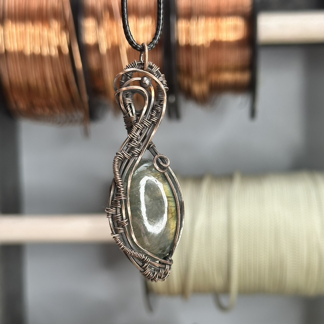 Labradorite pure copper wrapped pendant 