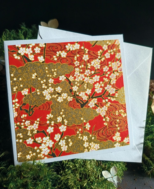Carte - enveloppe - papier washi - fleurs de prunier - La&Titia 