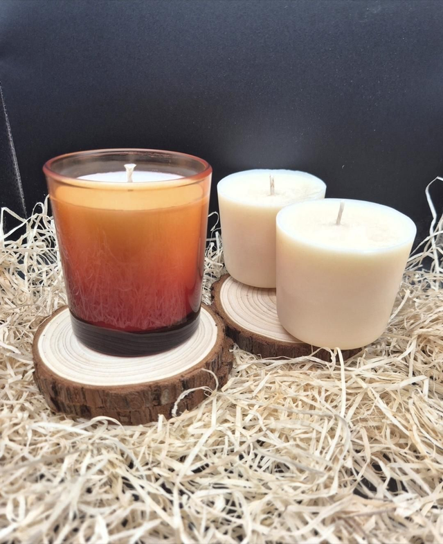 Bougie verre ambré + 2 recharges