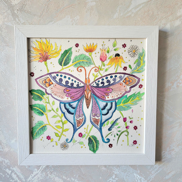 Aquarelle Papillon mauve