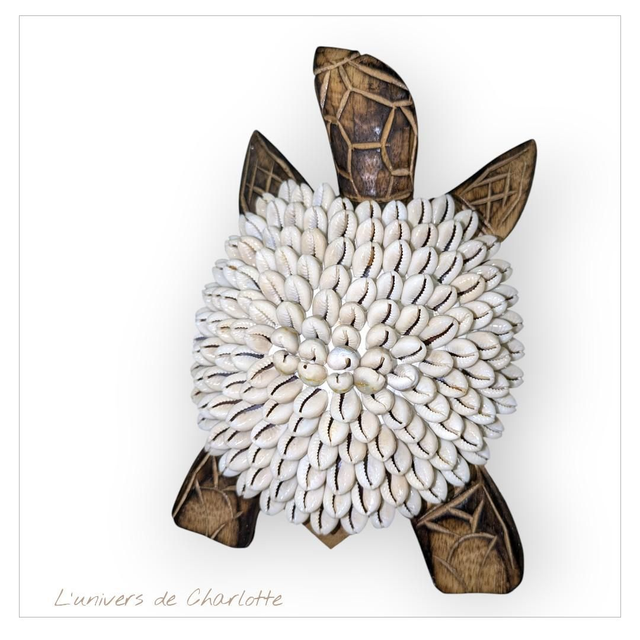 Statue "Tortue" en Bois & Coquillages 20cm