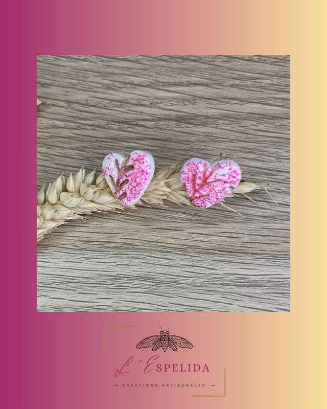 Sweeties coeurs blancs, gravure feuillage doré et paillettes roses 1